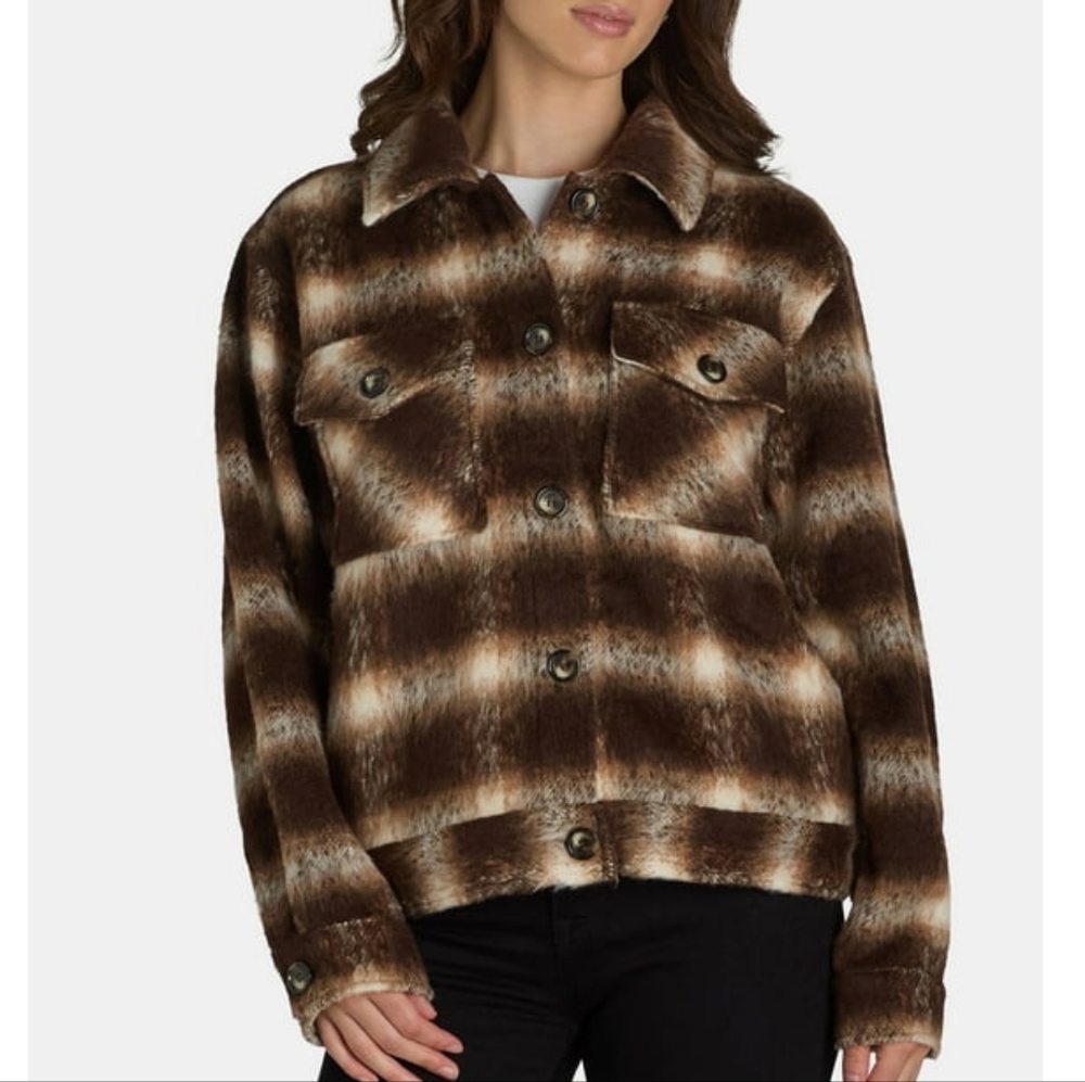 Gorgeous Brown Multi Plaid Cropped Shacket NWT